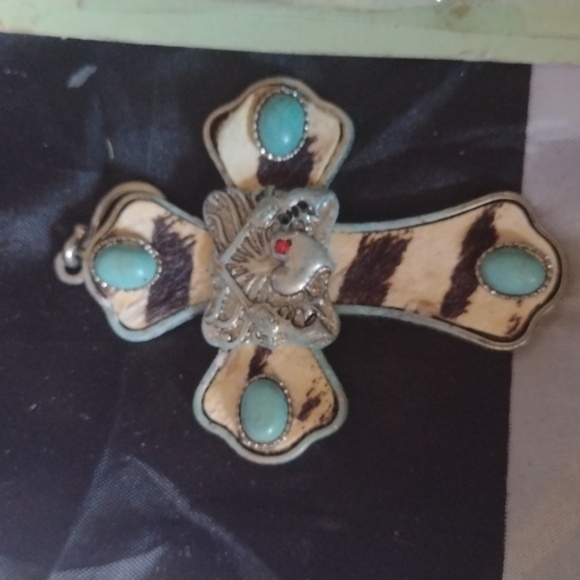 Handmade Turquoise and Pewter cross+Thunderbird handmade keychain+Deer necklace - Picture 4 of 4
